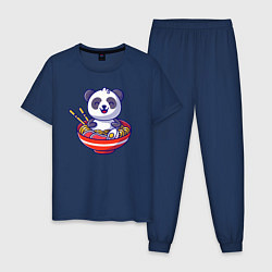 Пижама хлопковая мужская Панда ест рамен, цвет: тёмно-синий