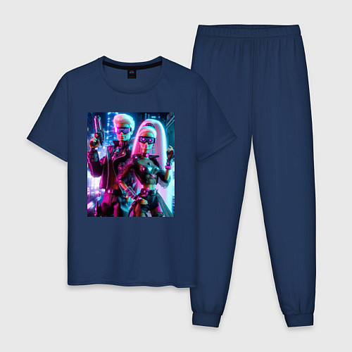 Мужская пижама Барби и Кен - киберпанк / Тёмно-синий – фото 1