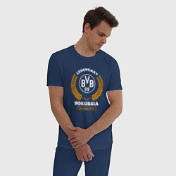 Пижама хлопковая мужская Лого Borussia и надпись legendary football club, цвет: тёмно-синий — фото 2