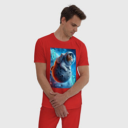 Пижама хлопковая мужская Space cat - ai art, цвет: красный — фото 2