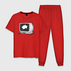 Пижама хлопковая мужская Разбитый retro телевизор, цвет: красный