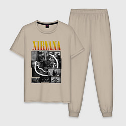 Пижама хлопковая мужская Nirvana kurt krist dave, цвет: миндальный