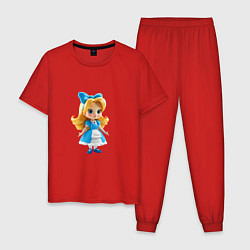 Пижама хлопковая мужская Милая кукла в синем платье, цвет: красный