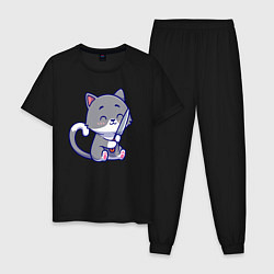 Пижама хлопковая мужская Котик повар с ножом, цвет: черный