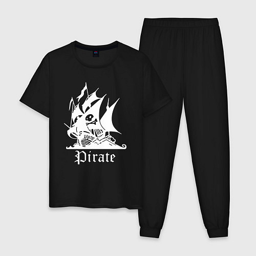Мужская пижама Пиратский корабль весёлый Роджер / Черный – фото 1