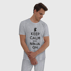 Пижама хлопковая мужская Keep calm and ninja on, цвет: меланж — фото 2