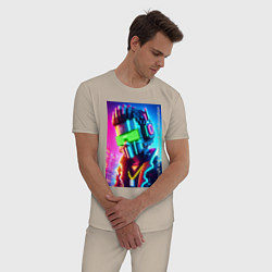 Пижама хлопковая мужская Minecraft and cyberpunk - collaboration ai art, цвет: миндальный — фото 2