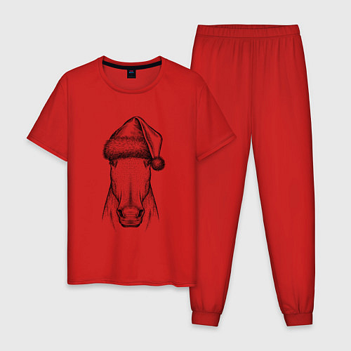 Мужская пижама Новогодняя лошадь / Красный – фото 1