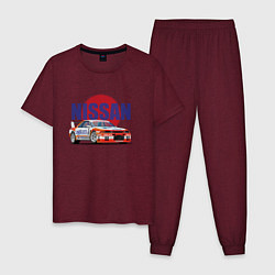 Пижама хлопковая мужская Nissan Skyline GTR 32, цвет: меланж-бордовый