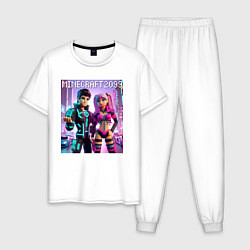 Пижама хлопковая мужская Barbie and Ken Voxel ai art Minecraft 2099, цвет: белый