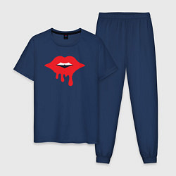 Пижама хлопковая мужская Красные губки, цвет: тёмно-синий