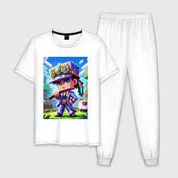 Пижама хлопковая мужская Джотаро Куджо и Майнкрафт - коллаба нейросеть, цвет: белый