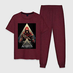 Пижама хлопковая мужская Assassins creed красный костюм, цвет: меланж-бордовый