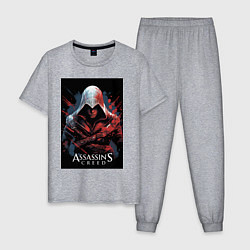 Пижама хлопковая мужская Assassins creed красные пятна, цвет: меланж