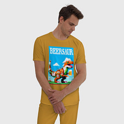 Пижама хлопковая мужская Beersaur - pixel art, цвет: горчичный — фото 2
