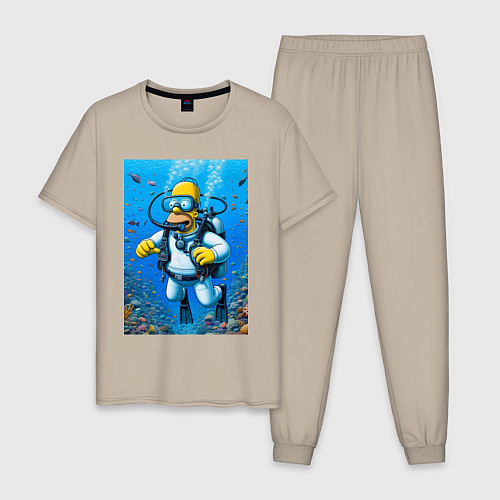 Мужская пижама Homer diving - ai art / Миндальный – фото 1