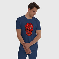 Пижама хлопковая мужская Red decorative skull, цвет: тёмно-синий — фото 2