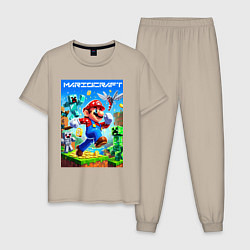 Пижама хлопковая мужская Mario in Minecraft - ai art collaboration, цвет: миндальный