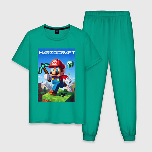 Мужская пижама Minecraft and Mario - ai art collaboration / Зеленый – фото 1