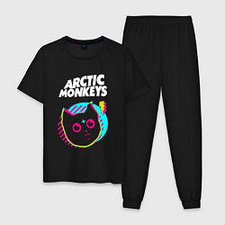 Пижама хлопковая мужская Arctic Monkeys rock star cat, цвет: черный