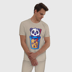 Пижама хлопковая мужская Панда в стаканчике, цвет: миндальный — фото 2
