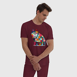 Пижама хлопковая мужская Funny wolf - patchwork ai art, цвет: меланж-бордовый — фото 2