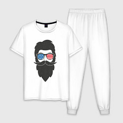 Пижама хлопковая мужская Американец с усами и бородой, цвет: белый