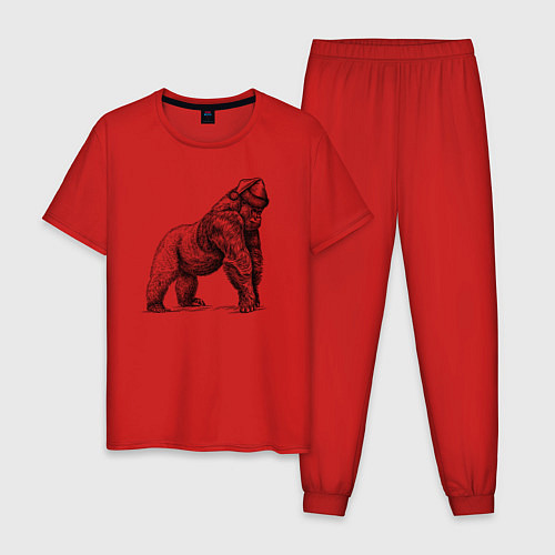 Мужская пижама Новогодняя обезьяна горилла / Красный – фото 1