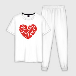 Пижама хлопковая мужская Hearts of love, цвет: белый