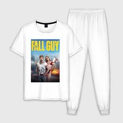 Пижама хлопковая мужская Ryan Gosling and Emily Blunt the fall guy, цвет: белый