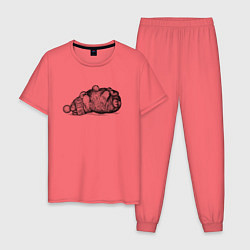 Пижама хлопковая мужская Кролик в шапке отдыхает, цвет: коралловый