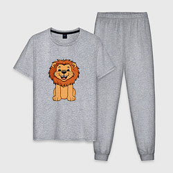 Пижама хлопковая мужская Весёлый лев, цвет: меланж