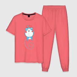 Пижама хлопковая мужская Little monkey, цвет: коралловый