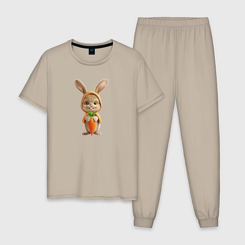 Мужская пижама Веселый заяц - кролик с морковкой / Миндальный – фото 1
