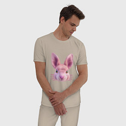 Пижама хлопковая мужская Розовый заяц - портрет кролика, цвет: миндальный — фото 2