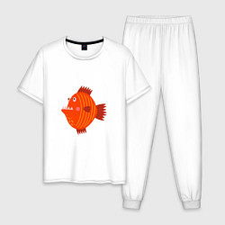 Пижама хлопковая мужская Зубастая рыба, цвет: белый