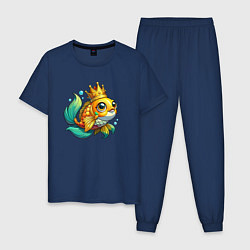 Пижама хлопковая мужская Золотая рыбка в короне, цвет: тёмно-синий