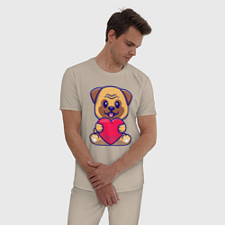 Пижама хлопковая мужская Бульдог с сердечком, цвет: миндальный — фото 2