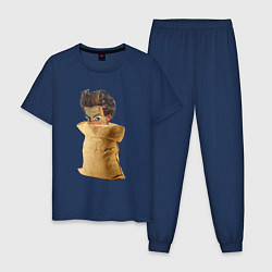 Пижама хлопковая мужская Шиле в мешке не утаишь, цвет: тёмно-синий