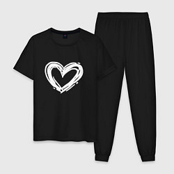 Пижама хлопковая мужская Белое сердце, цвет: черный