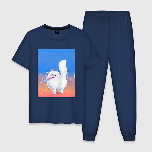 Мужская пижама Кошечка с ножом на пределе / Тёмно-синий – фото 1