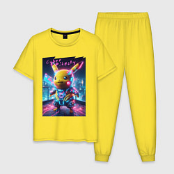 Мужская пижама Cyber Pikachu - neon glow ai art fantasy