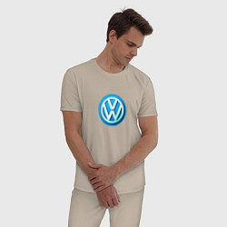 Пижама хлопковая мужская Volkswagen logo blue, цвет: миндальный — фото 2