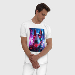Пижама хлопковая мужская Морда кибер бультерьера - неоновое свечение, цвет: белый — фото 2