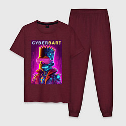 Пижама хлопковая мужская Cyber Bart - neon glow ai art fantasy, цвет: меланж-бордовый