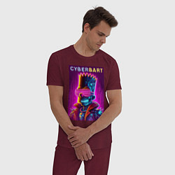 Пижама хлопковая мужская Cyber Bart - neon glow ai art fantasy, цвет: меланж-бордовый — фото 2