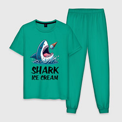 Пижама хлопковая мужская Shark ice cream - ai art, цвет: зеленый