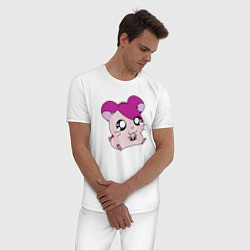 Пижама хлопковая мужская Хамтаро - Розовый хомячок с семечкой, цвет: белый — фото 2