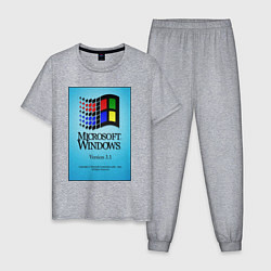 Пижама хлопковая мужская Windows 3, цвет: меланж