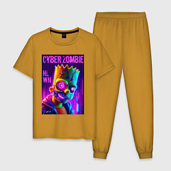 Пижама хлопковая мужская Bart Simpson cyber zombie - halloween ai art, цвет: горчичный